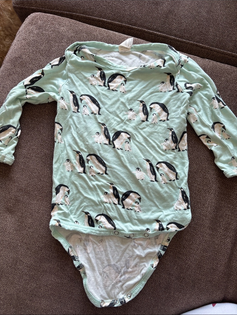 Quinn Mint and Black Penguin Print Long-Sleeve One-Piece Bodysuit